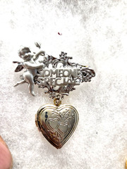 Vtg AJC silver tone Angel “Someone Special” Heart Locket Pin