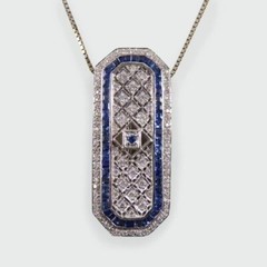 Art Deco Round Sapphire Lab Created Diamond Wedding 14K WhiteGold Filled Pendant