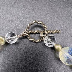 925 Sterling Silver Necklace ~ VTG Carved Jade & Opalite Artisan ~ 16” ~ 110g