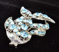 Lot of 3 Black Enamel Blue Rhinestone Fish Whale Brooch Nautical Sea Life Beach