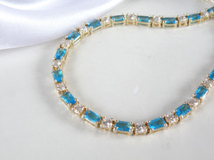 Vintage Gold on Sterling Silver 925 Teal Blue Gemstone Tennis Bracelet 8″