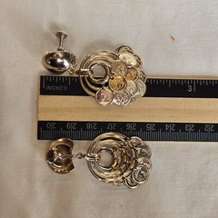 Vtg Faux Mercury Dime Coin Dangle Hoop Screw Back Earrings 2″ Drop