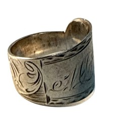 Antique Sterling Silver Spoon Ring Monogram Engraved Wide Band Heirloom Jewelry