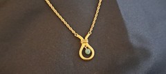 Vintage Crown Trifari Gold Tone Faux Green Jade Dangle Bead Necklace