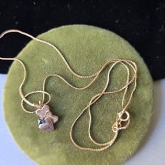 Vintage 14K Gold Filled Blue Sapphire Gem Hearts Pendant Chain necklace 20″L