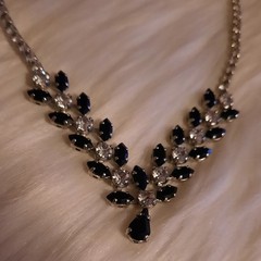 designer B David Rhinestone Necklace vtg black Clear and silver Signed Bridal