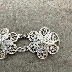 Vintage Filigree Silver Tone Flower Floral 6.5” Bracelet Jewelry