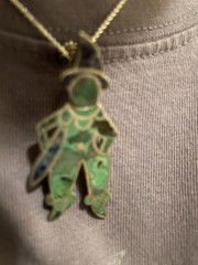 Vintage Sterling Necklace Repurposed Malachite Lapis Stone Inlay Jester READ
