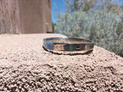 Vintage 925 Sterling Silver Blue Fire Opal Inlay Hinged Bangle Bracelet Mexico
