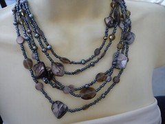 LIA SOPHIA 5 STRANDS GRAY SEED BEADS w CRYSTALS & ABALONE NECKLACE #23/18A