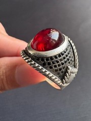 Vintage 925 Sterling Silver Red Agate & Black CZ Accents Ring Size 11.25 US