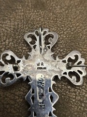 W R Sterling Silver Turquoise Cross Brooch 5 Oval Stones old pawn Indian jewlery