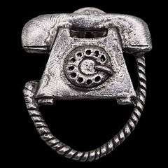 Vintage Rotary Telephone Brooch Eye Glasses Holder Pin Phone Pewter Silver Tone