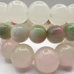 Vintage 80s Beaded Bracelet Set Rose Quartz Prehnite Stretch Womens Jewelry Y2K