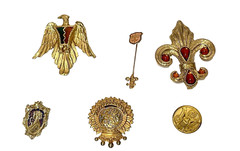 16-Vintage Brooch Pins Academic Marksman Crests Ski Award G&R Ski Tie Tac Eagle