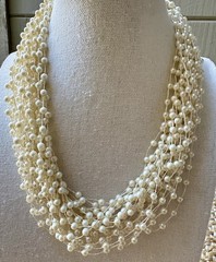 Vintage Hong Kong Multi-Strand Faux Pearl Choker Necklace – 18” 30g – Signed