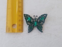 Vintage Forest Green Butterfly Brooch Navette Rhinestones Pin 2″ Unsigned Weiss?
