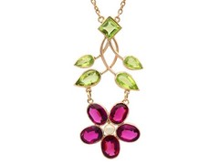 Antique 2.75Ct Garnet 2.35Ct Peridot and Pearl 9k Rose Gold Pendant Circa 1910