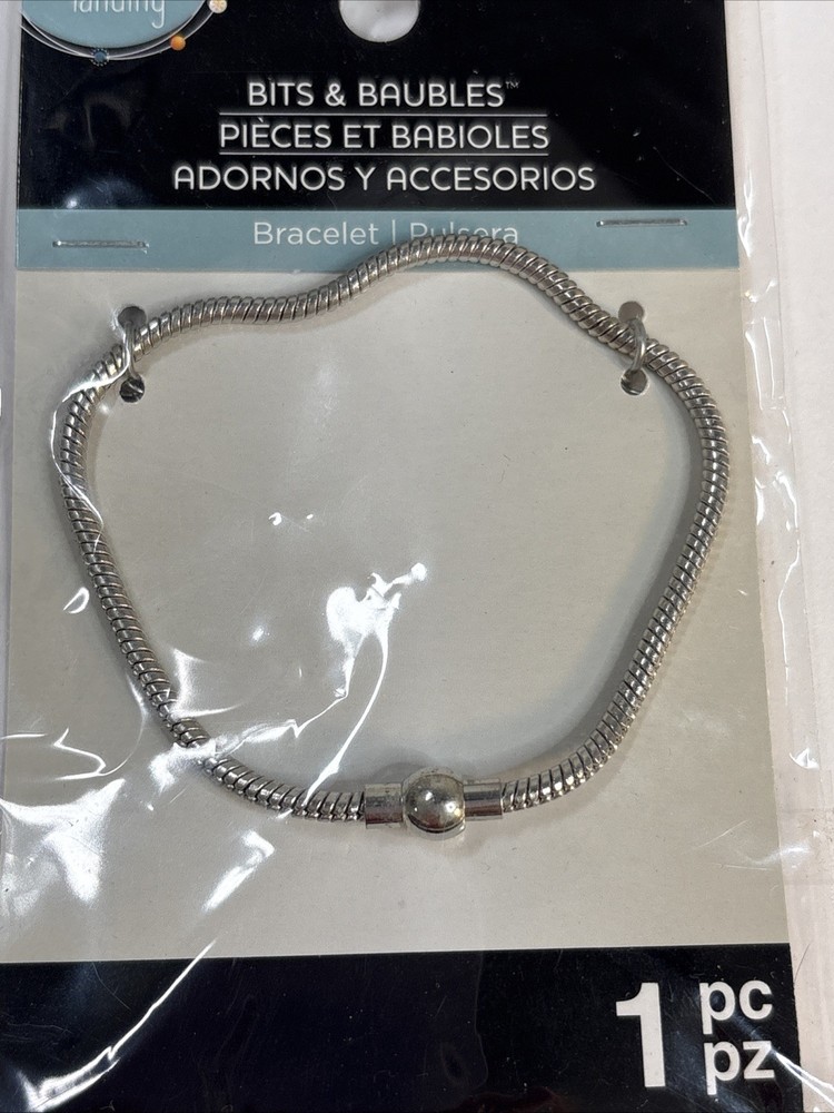 Charm Bead Basic Bracelet 7.5” Silver Tone Nickel Free Bits & Baubles New
