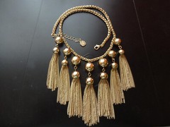 Monet Necklace 7 Fringe Tassel Chocker Gold Tone Egyptian Revival
