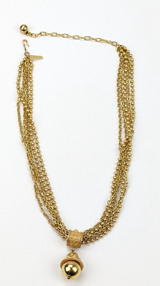 Vtg Casual Corner Etruscan Style Multi Strand Gold Tone Ball Pendant Necklace