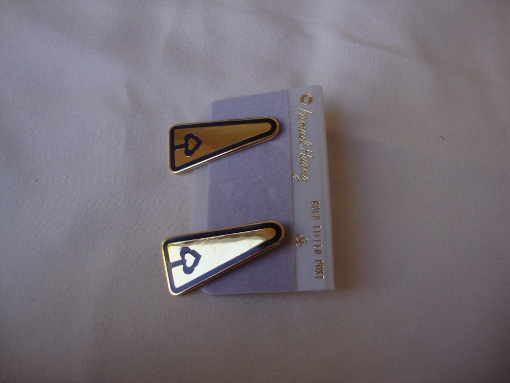 VINTAGE 1970s SAMUEL HUANG DESIGNER CLOISONNE RETRO ABSTRACT BLACK STUD EARRINGS