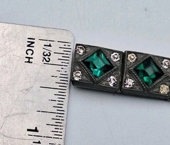 VTG ALLCO AL Lindroth 1920’s Art Deco Green & Clear Rhinestone Link Bracelet 7″