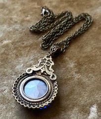 Man in the Sun Necklace Huge Blue Rhinestone Sun Face Sunshine Celestial Pendant