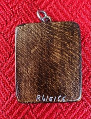 Hand Painted Wood Picture Ski Pendant Swiss Made R Weiss Skiing 1950s Collector