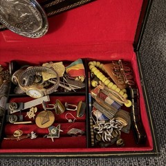 Swank Jewelry Case Filled With Jewelry Cufflinks Ring Pins Coin Watch Misc Junk