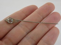 Antique Belais Art Deco 18k and 10k Gold Aquamarine Stick Pin 1.2g 2 5/8 Inches