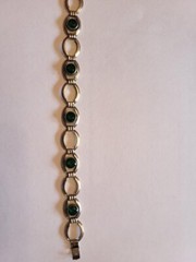 Vintage Gold Plated Green Glass Bracelet, Signed Simmons on clasp, 1940s/1950s