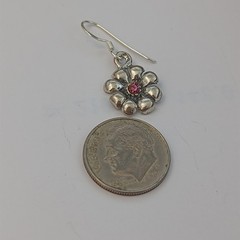 Sterling Silver Flower Purple Earrings Dangle Modernist Dainty Romantic Gift 925