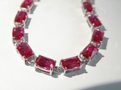 Sterling Silver 925 Lab Created Pink Ruby Tennis Bracelet 8″