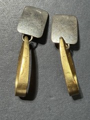Vintage Modernist Mixed Metal Dangle Earrings Hoops Clip-on Marked “USA” Jewelry