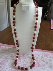Vintage Monet Red Beaded 36 In Necklace Signed