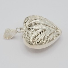 Heart Open Metal Southwestern Style Silver Plated Filigree Puffy Puffed Pendant