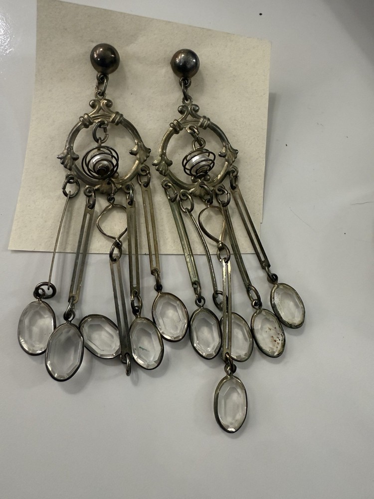 Vintage Dangle Drop Earrings with Post for Pierced Ears / Silver Tone