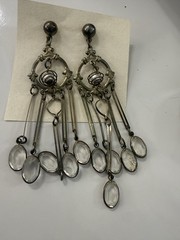 Vintage Dangle Drop Earrings with Post for Pierced Ears / Silver Tone