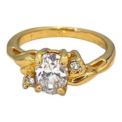 Vintage 1970s Vargas CZ Solitaire Ring 18KT Gold Plate Size 7 Engagement 5T