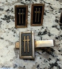 Vintage Men’s Mixed Lot Cufflinks & Tie Bars/Clasps 9pc Gold Black Silver