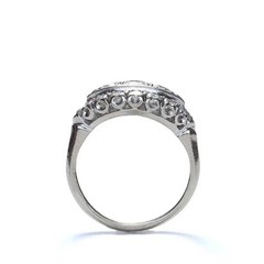 Art Deco Style Lab Created Diamond Three-Stone Wedding 14K White Gold FN Ring