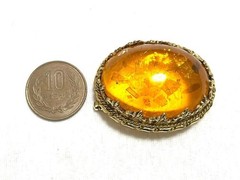 Genuine Amber Brooch Gold Tone Vintage 4.5cm Elegant Statement Pin (00240430)