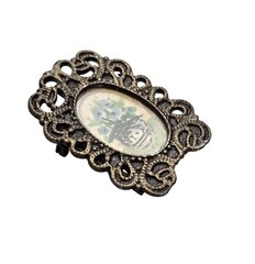 Vase of Flowers Mini Paintings In Frame Brooch Water Color Vintage Pin