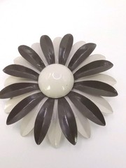 Vintage Enamel Daisy Flower Brooch Cream Brown Mod Mid Century Lg 3 in D