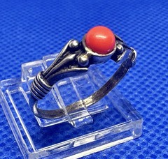 A24 Antique Filigree 925 Silver Ring size 5.25 Red Coral 1920s Italy