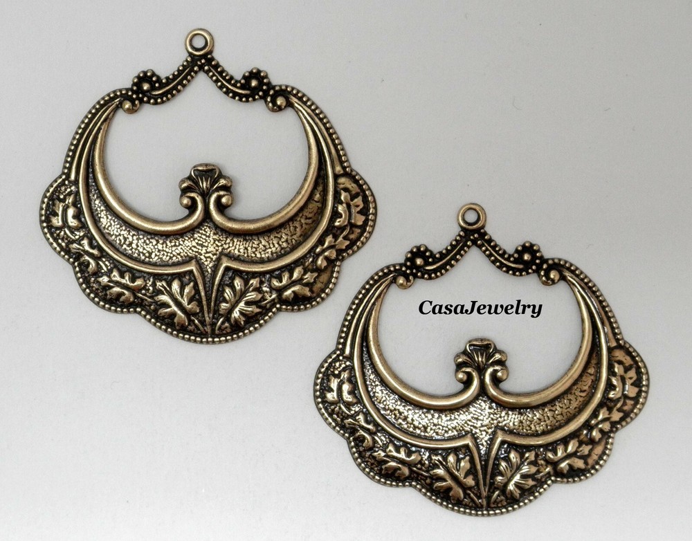 #0167 LARGE ANTIQUED GOLD OPEN DROP W/TOP HANG RING – 2 Pc Lot