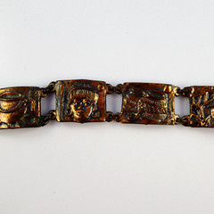 Vintage SIMBA Africa Handmade Panel Bracelet Bronze Tone 40’s Tribal Pots