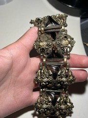Vintage Selro Selini Gold Tone Metal Enamel Panel Bracelet Size 7.5