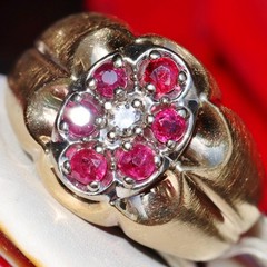 14k Yellow Gold 0.56ct Natural Diamond Sz 8 Ring Ruby Vintage Heated 6.37g N3078